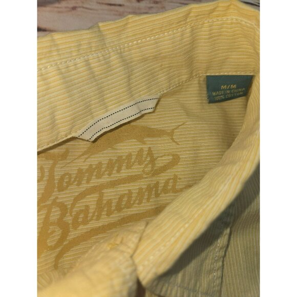 Tommy Bahama Mens Button-Up Shirt Medium Yellow Jacquard Pinstripe Long-Sleeve - Picture 6 of 8
